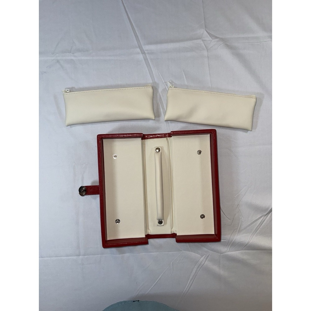 Jewelry Case Travel Box Removeable Zip Pouches Hinged Hard Side Red